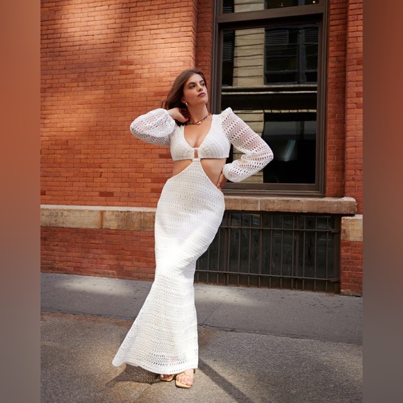 PatBO Crochet Cut Out Maxi Dress in White 0 - Picture 3 of 11